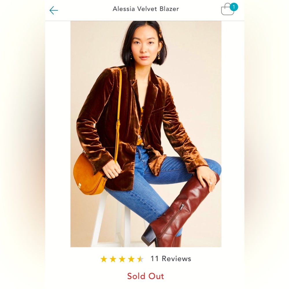 New Anthropologie Velvet Blazer, small